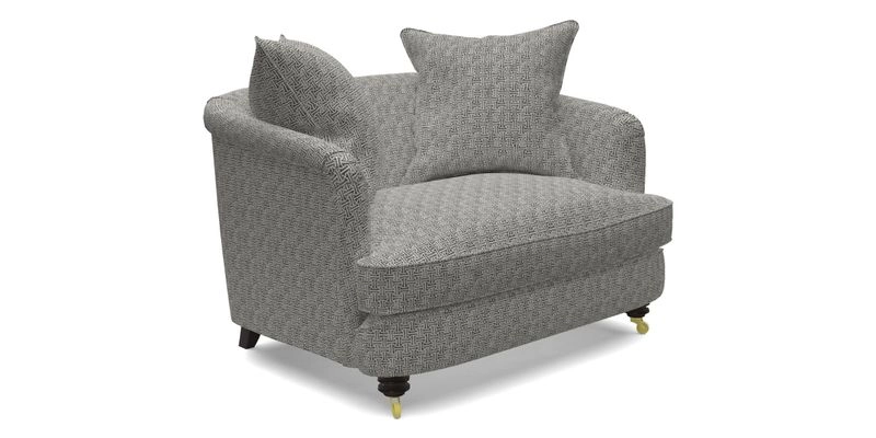 Helmsley Snuggler in V&A Threads of India Opulent Velvets Forest Creatures Hunter piping in Swiss Velvet Olive and scatter in Stockport Stripe Flame