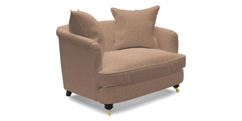 Helmsley Snuggler in V&A Threads of India Opulent Velvets Forest Creatures Hunter piping in Swiss Velvet Olive and scatter in Stockport Stripe Flame