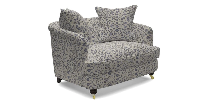 Helmsley Snuggler in V&A Threads of India Opulent Velvets Forest Creatures Hunter piping in Swiss Velvet Olive and scatter in Stockport Stripe Flame