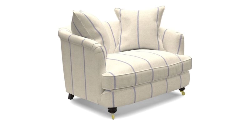 Helmsley Snuggler in V&A Threads of India Opulent Velvets Forest Creatures Hunter piping in Swiss Velvet Olive and scatter in Stockport Stripe Flame