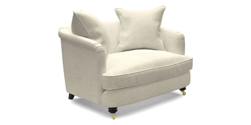 Helmsley Snuggler in V&A Threads of India Opulent Velvets Forest Creatures Hunter piping in Swiss Velvet Olive and scatter in Stockport Stripe Flame