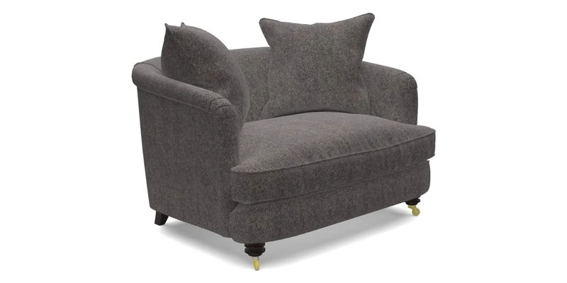 Helmsley Snuggler in V&A Threads of India Opulent Velvets Forest Creatures Hunter piping in Swiss Velvet Olive and scatter in Stockport Stripe Flame