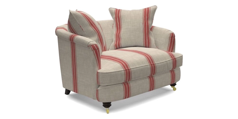 Helmsley Snuggler in V&A Threads of India Opulent Velvets Forest Creatures Hunter piping in Swiss Velvet Olive and scatter in Stockport Stripe Flame