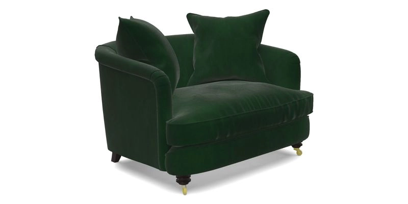 Helmsley Snuggler in V&A Threads of India Opulent Velvets Forest Creatures Hunter piping in Swiss Velvet Olive and scatter in Stockport Stripe Flame