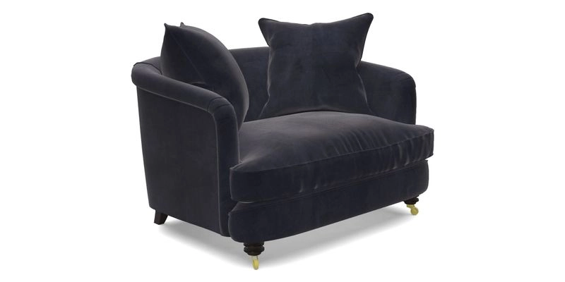 Helmsley Snuggler in V&A Threads of India Opulent Velvets Forest Creatures Hunter piping in Swiss Velvet Olive and scatter in Stockport Stripe Flame