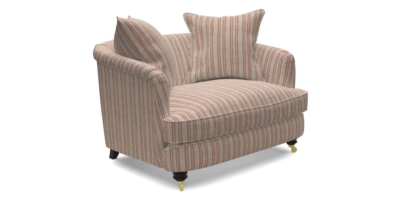 Helmsley Snuggler in V&A Threads of India Opulent Velvets Forest Creatures Hunter piping in Swiss Velvet Olive and scatter in Stockport Stripe Flame