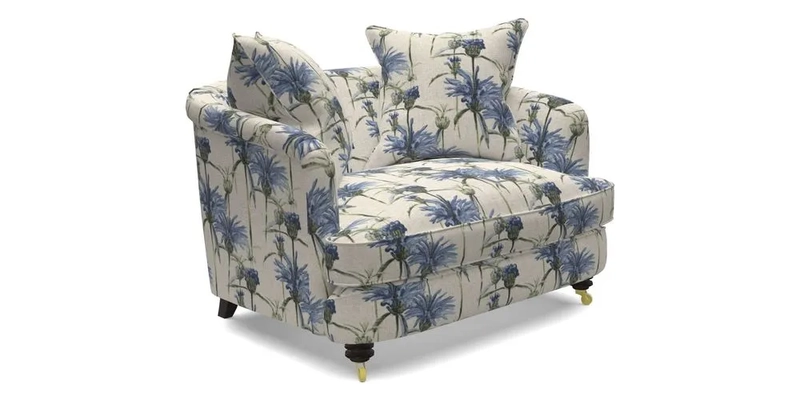 Helmsley Snuggler in V&A Threads of India Opulent Velvets Forest Creatures Hunter piping in Swiss Velvet Olive and scatter in Stockport Stripe Flame