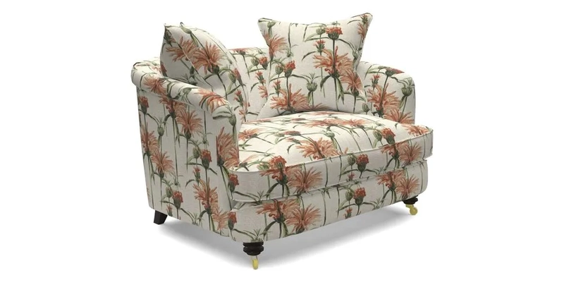 Helmsley Snuggler in V&A Threads of India Opulent Velvets Forest Creatures Hunter piping in Swiss Velvet Olive and scatter in Stockport Stripe Flame