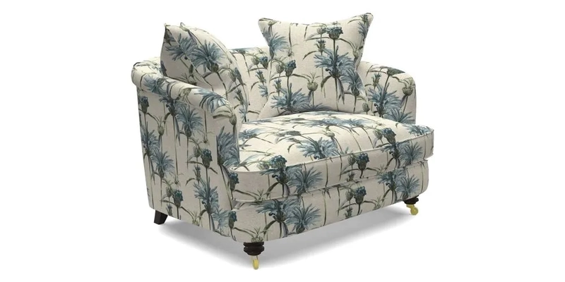 Helmsley Snuggler in V&A Threads of India Opulent Velvets Forest Creatures Hunter piping in Swiss Velvet Olive and scatter in Stockport Stripe Flame