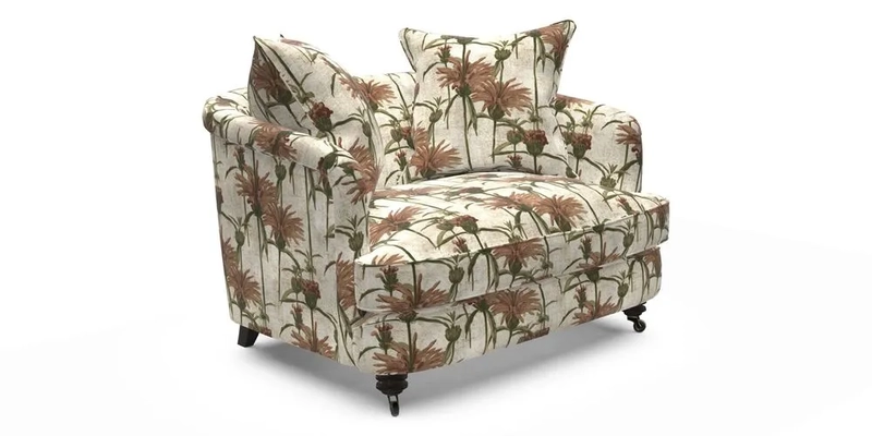 Helmsley Snuggler in V&A Threads of India Opulent Velvets Forest Creatures Hunter piping in Swiss Velvet Olive and scatter in Stockport Stripe Flame