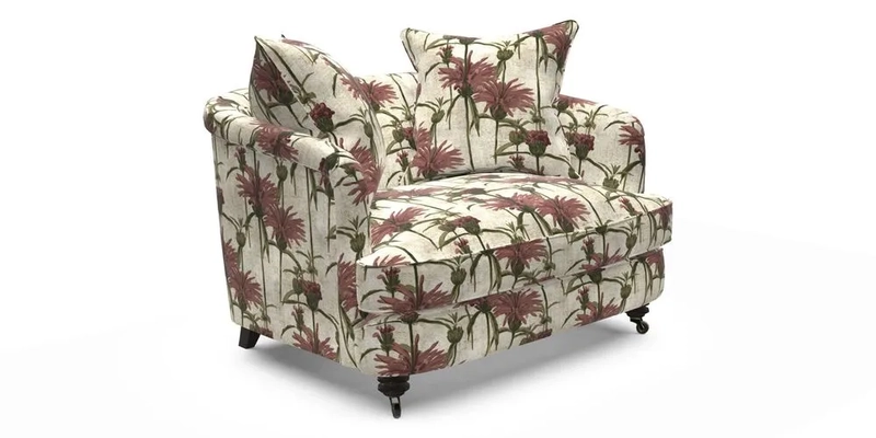 Helmsley Snuggler in V&A Threads of India Opulent Velvets Forest Creatures Hunter piping in Swiss Velvet Olive and scatter in Stockport Stripe Flame