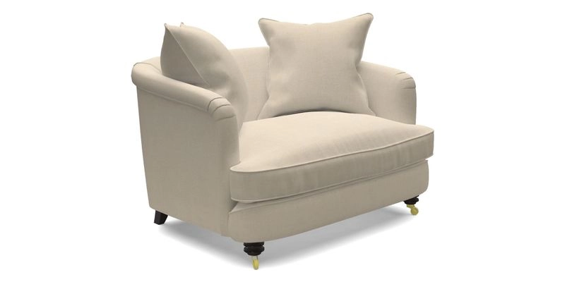 Helmsley Snuggler in V&A Threads of India Opulent Velvets Forest Creatures Hunter piping in Swiss Velvet Olive and scatter in Stockport Stripe Flame