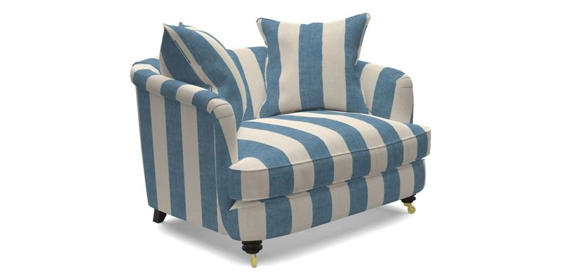 Helmsley Snuggler in V&A Threads of India Opulent Velvets Forest Creatures Hunter piping in Swiss Velvet Olive and scatter in Stockport Stripe Flame