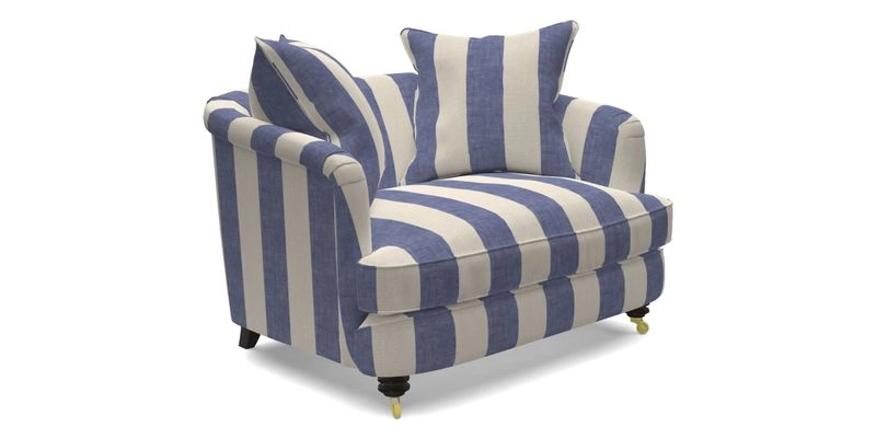 Helmsley Snuggler in V&A Threads of India Opulent Velvets Forest Creatures Hunter piping in Swiss Velvet Olive and scatter in Stockport Stripe Flame