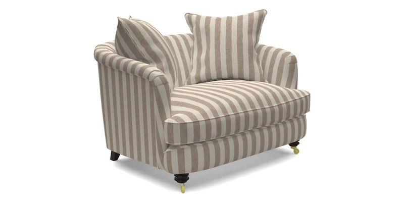 Helmsley Snuggler in V&A Threads of India Opulent Velvets Forest Creatures Hunter piping in Swiss Velvet Olive and scatter in Stockport Stripe Flame