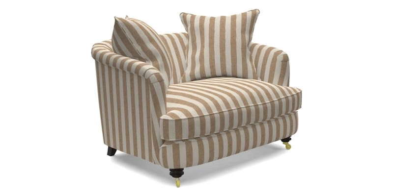 Helmsley Snuggler in V&A Threads of India Opulent Velvets Forest Creatures Hunter piping in Swiss Velvet Olive and scatter in Stockport Stripe Flame