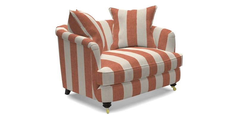 Helmsley Snuggler in V&A Threads of India Opulent Velvets Forest Creatures Hunter piping in Swiss Velvet Olive and scatter in Stockport Stripe Flame