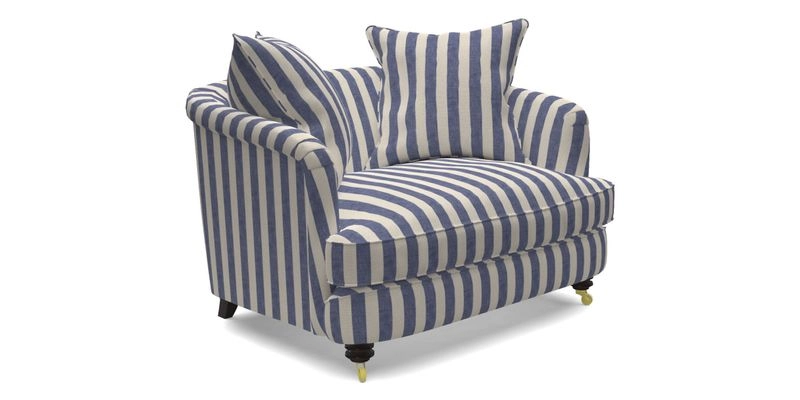 Helmsley Snuggler in V&A Threads of India Opulent Velvets Forest Creatures Hunter piping in Swiss Velvet Olive and scatter in Stockport Stripe Flame