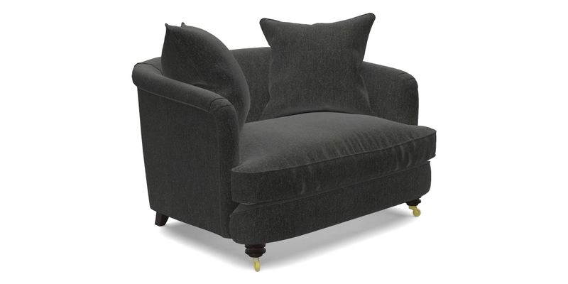 Helmsley Snuggler in V&A Threads of India Opulent Velvets Forest Creatures Hunter piping in Swiss Velvet Olive and scatter in Stockport Stripe Flame