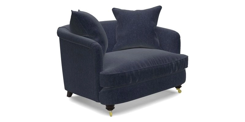 Helmsley Snuggler in V&A Threads of India Opulent Velvets Forest Creatures Hunter piping in Swiss Velvet Olive and scatter in Stockport Stripe Flame