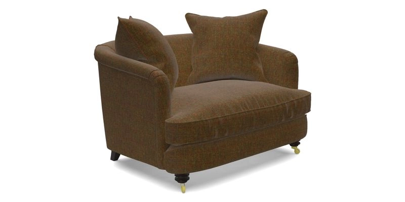 Helmsley Snuggler in V&A Threads of India Opulent Velvets Forest Creatures Hunter piping in Swiss Velvet Olive and scatter in Stockport Stripe Flame