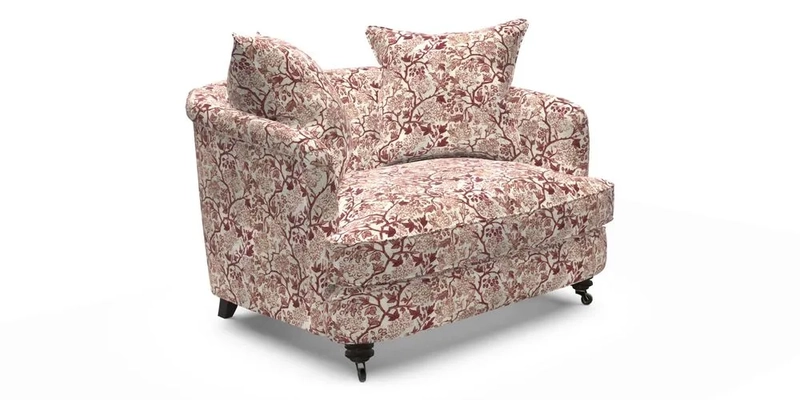 Helmsley Snuggler in V&A Threads of India Opulent Velvets Forest Creatures Hunter piping in Swiss Velvet Olive and scatter in Stockport Stripe Flame