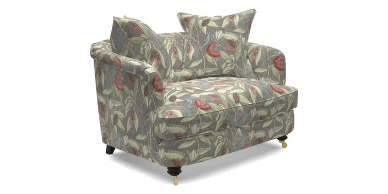 Helmsley Snuggler in V&A Threads of India Opulent Velvets Forest Creatures Hunter piping in Swiss Velvet Olive and scatter in Stockport Stripe Flame