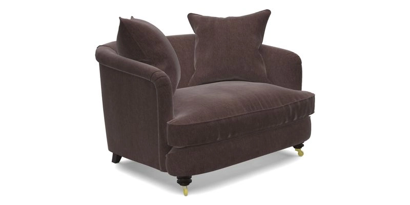 Helmsley Snuggler in V&A Threads of India Opulent Velvets Forest Creatures Hunter piping in Swiss Velvet Olive and scatter in Stockport Stripe Flame