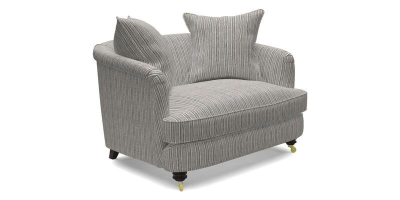 Helmsley Snuggler in V&A Threads of India Opulent Velvets Forest Creatures Hunter piping in Swiss Velvet Olive and scatter in Stockport Stripe Flame