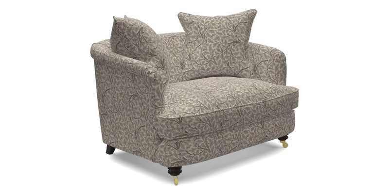 Helmsley Snuggler in V&A Threads of India Opulent Velvets Forest Creatures Hunter piping in Swiss Velvet Olive and scatter in Stockport Stripe Flame