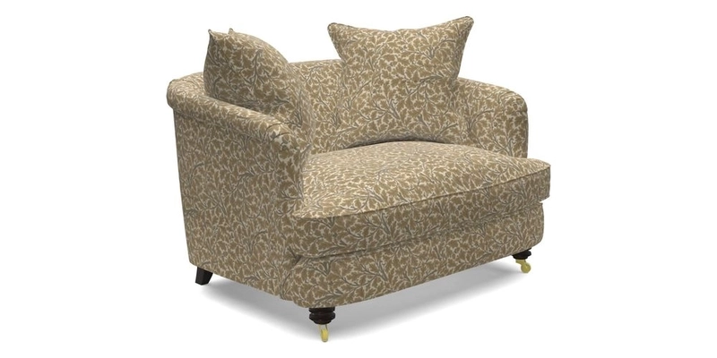 Helmsley Snuggler in V&A Threads of India Opulent Velvets Forest Creatures Hunter piping in Swiss Velvet Olive and scatter in Stockport Stripe Flame