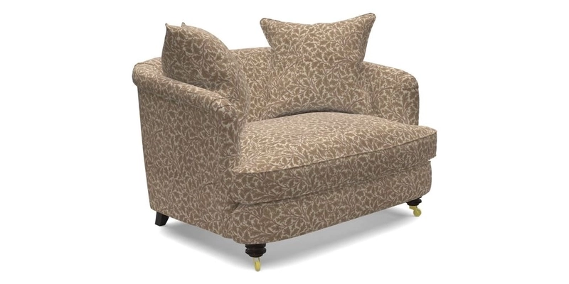 Helmsley Snuggler in V&A Threads of India Opulent Velvets Forest Creatures Hunter piping in Swiss Velvet Olive and scatter in Stockport Stripe Flame