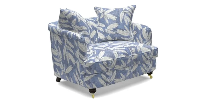 Helmsley Snuggler in V&A Threads of India Opulent Velvets Forest Creatures Hunter piping in Swiss Velvet Olive and scatter in Stockport Stripe Flame