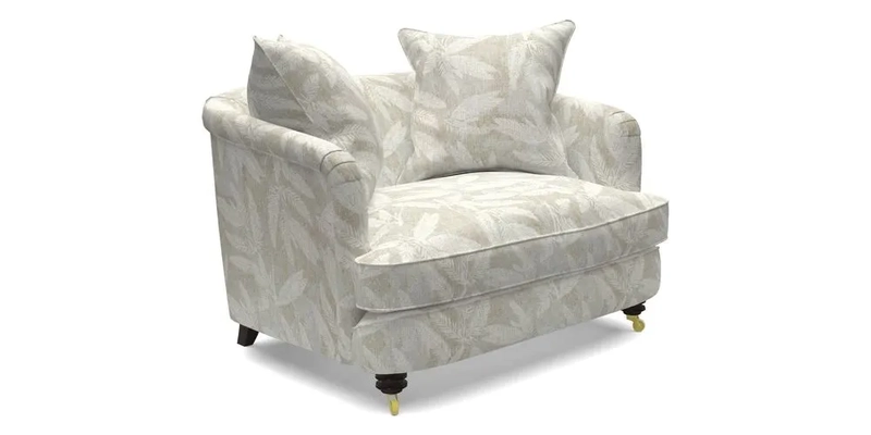 Helmsley Snuggler in V&A Threads of India Opulent Velvets Forest Creatures Hunter piping in Swiss Velvet Olive and scatter in Stockport Stripe Flame