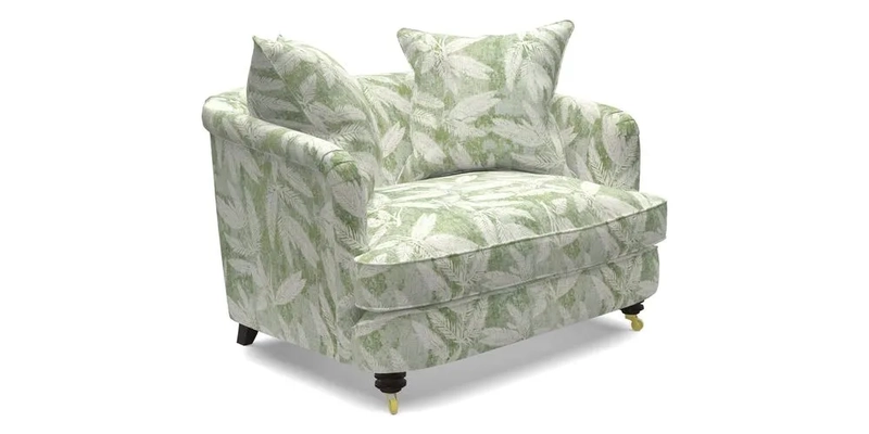 Helmsley Snuggler in V&A Threads of India Opulent Velvets Forest Creatures Hunter piping in Swiss Velvet Olive and scatter in Stockport Stripe Flame