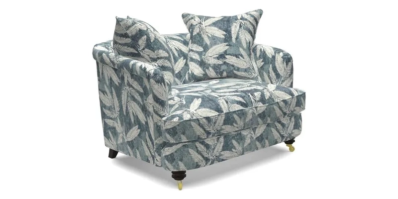 Helmsley Snuggler in V&A Threads of India Opulent Velvets Forest Creatures Hunter piping in Swiss Velvet Olive and scatter in Stockport Stripe Flame