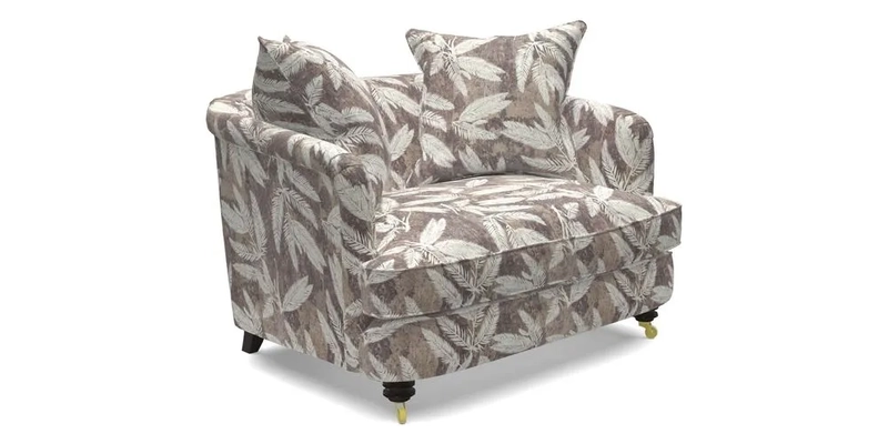 Helmsley Snuggler in V&A Threads of India Opulent Velvets Forest Creatures Hunter piping in Swiss Velvet Olive and scatter in Stockport Stripe Flame