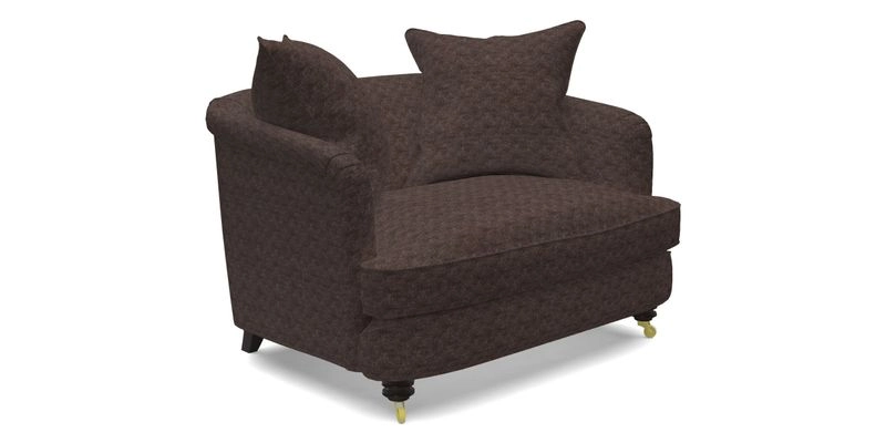 Helmsley Snuggler in V&A Threads of India Opulent Velvets Forest Creatures Hunter piping in Swiss Velvet Olive and scatter in Stockport Stripe Flame