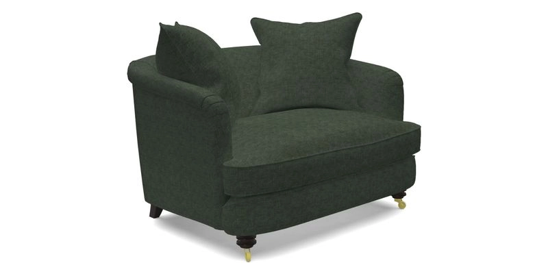 Helmsley Snuggler in V&A Threads of India Opulent Velvets Forest Creatures Hunter piping in Swiss Velvet Olive and scatter in Stockport Stripe Flame