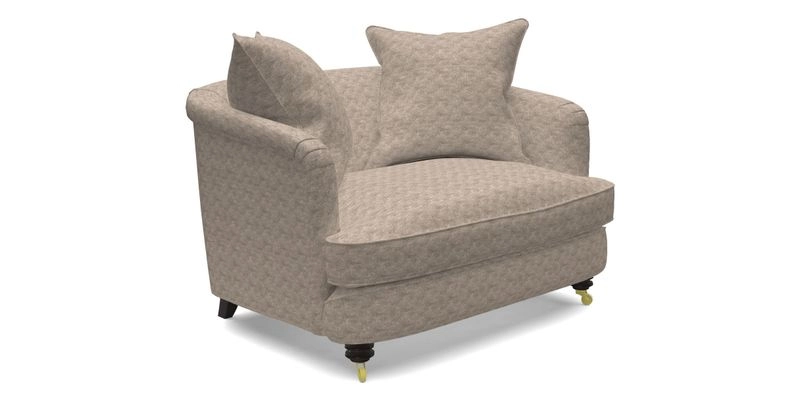 Helmsley Snuggler in V&A Threads of India Opulent Velvets Forest Creatures Hunter piping in Swiss Velvet Olive and scatter in Stockport Stripe Flame