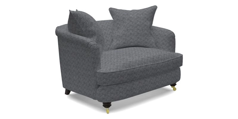 Helmsley Snuggler in V&A Threads of India Opulent Velvets Forest Creatures Hunter piping in Swiss Velvet Olive and scatter in Stockport Stripe Flame