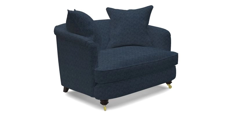 Helmsley Snuggler in V&A Threads of India Opulent Velvets Forest Creatures Hunter piping in Swiss Velvet Olive and scatter in Stockport Stripe Flame