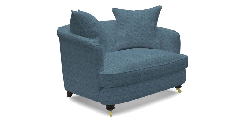 Helmsley Snuggler in V&A Threads of India Opulent Velvets Forest Creatures Hunter piping in Swiss Velvet Olive and scatter in Stockport Stripe Flame