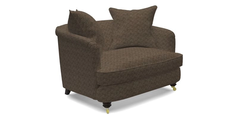 Helmsley Snuggler in V&A Threads of India Opulent Velvets Forest Creatures Hunter piping in Swiss Velvet Olive and scatter in Stockport Stripe Flame