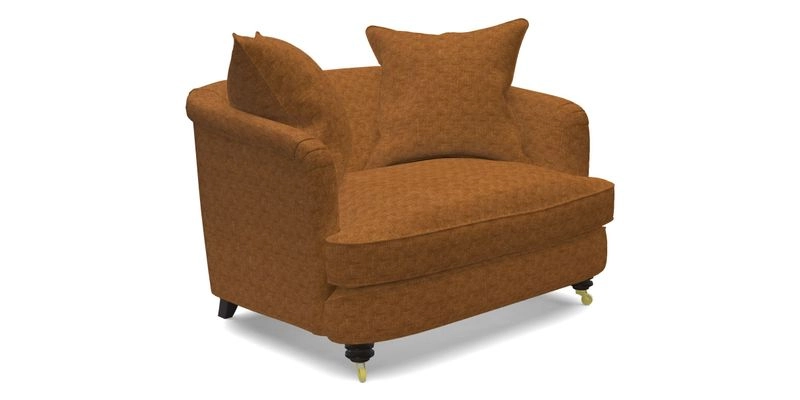 Helmsley Snuggler in V&A Threads of India Opulent Velvets Forest Creatures Hunter piping in Swiss Velvet Olive and scatter in Stockport Stripe Flame