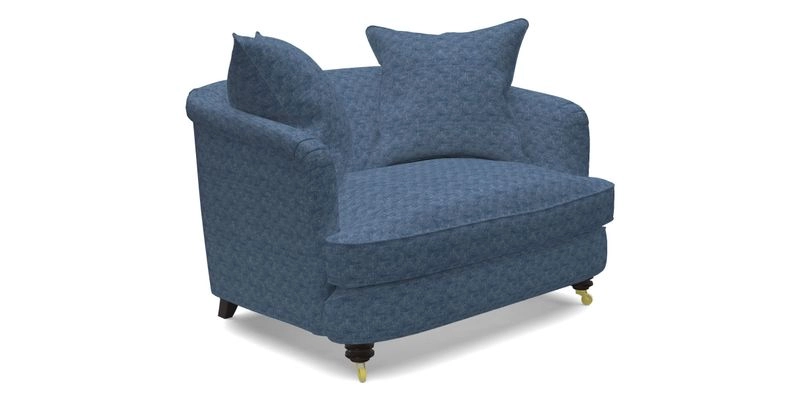 Helmsley Snuggler in V&A Threads of India Opulent Velvets Forest Creatures Hunter piping in Swiss Velvet Olive and scatter in Stockport Stripe Flame