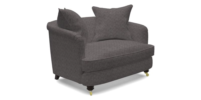 Helmsley Snuggler in V&A Threads of India Opulent Velvets Forest Creatures Hunter piping in Swiss Velvet Olive and scatter in Stockport Stripe Flame