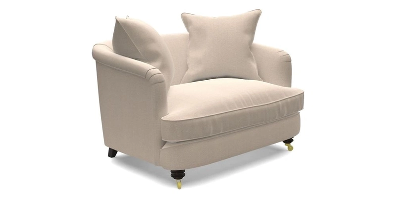 Helmsley Snuggler in V&A Threads of India Opulent Velvets Forest Creatures Hunter piping in Swiss Velvet Olive and scatter in Stockport Stripe Flame