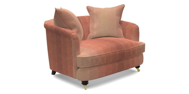 Helmsley Snuggler in V&A Threads of India Opulent Velvets Forest Creatures Hunter piping in Swiss Velvet Olive and scatter in Stockport Stripe Flame