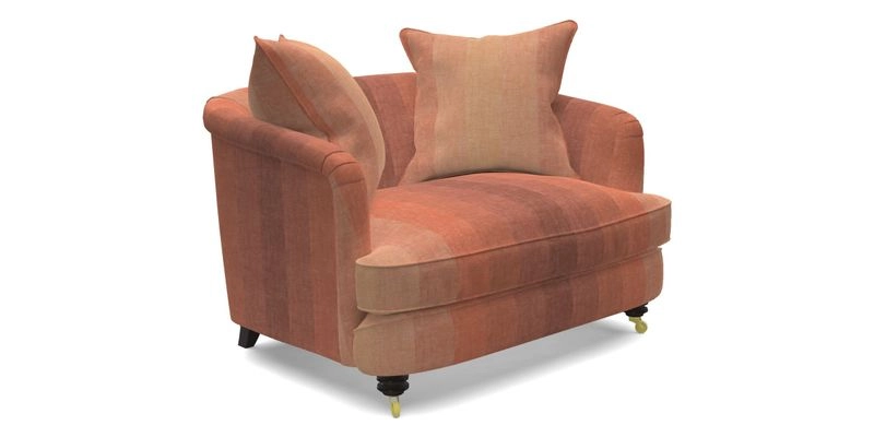 Helmsley Snuggler in V&A Threads of India Opulent Velvets Forest Creatures Hunter piping in Swiss Velvet Olive and scatter in Stockport Stripe Flame